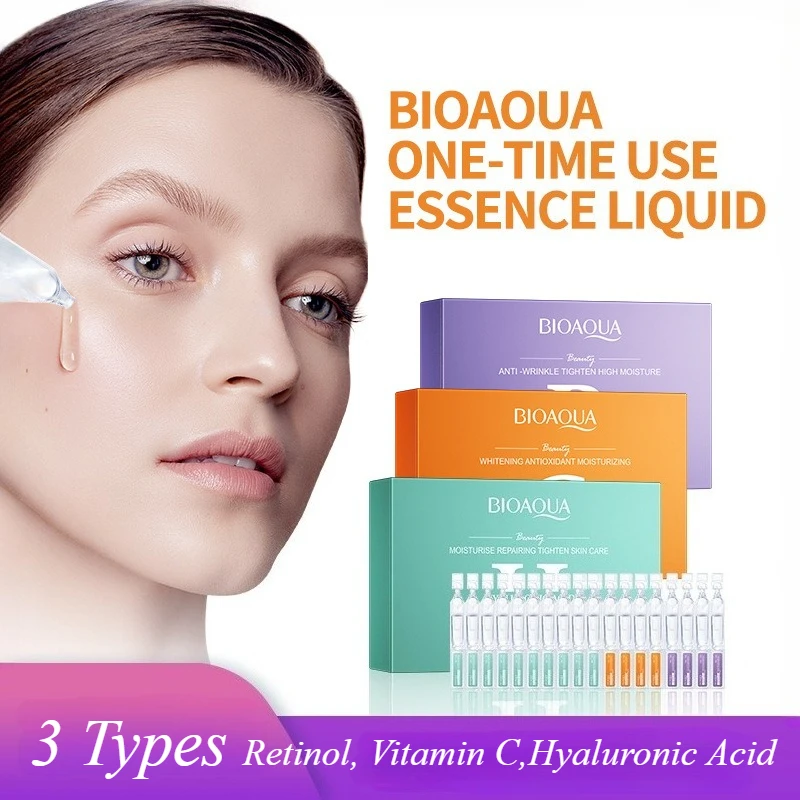 30 pçs/caixa bioaqua retinol vitamina c ácido hialurônico soro para rosto hidratante endurecimento hidratante essência facial cuidados com a pele do rosto