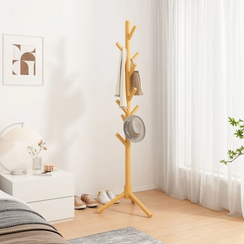 ไม้Coat Rackโมเดิร์นแขวนเสื้อผ้าสําหรับห้องนอนห้องนั่งเล่นEntrywayทนทานหมวกผ้าพันคอกระเป๋าOrganizerไม้ธรรมชาติ