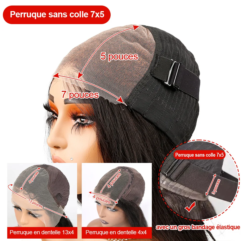 Peluca de cabello humano liso con cierre Frontal, pelo corto Bob sin pegamento, predesplumado, 7x5, listo para usar, 13x4, 100%