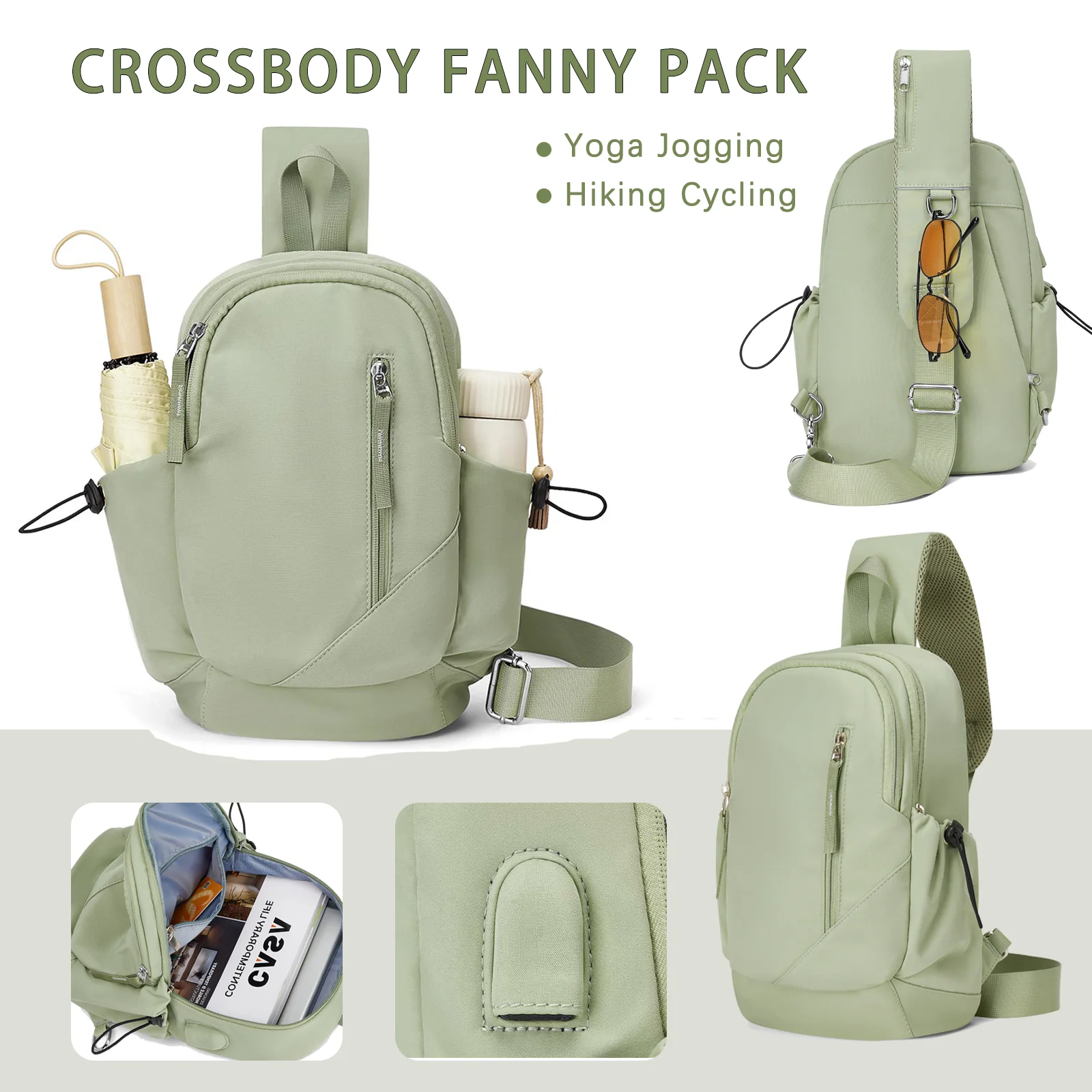 Crossbody Fanny Pack para homens e mulheres, bolsa de cintura grande, cintos de corrida, alça ajustável para treino, caminhadas, viagem