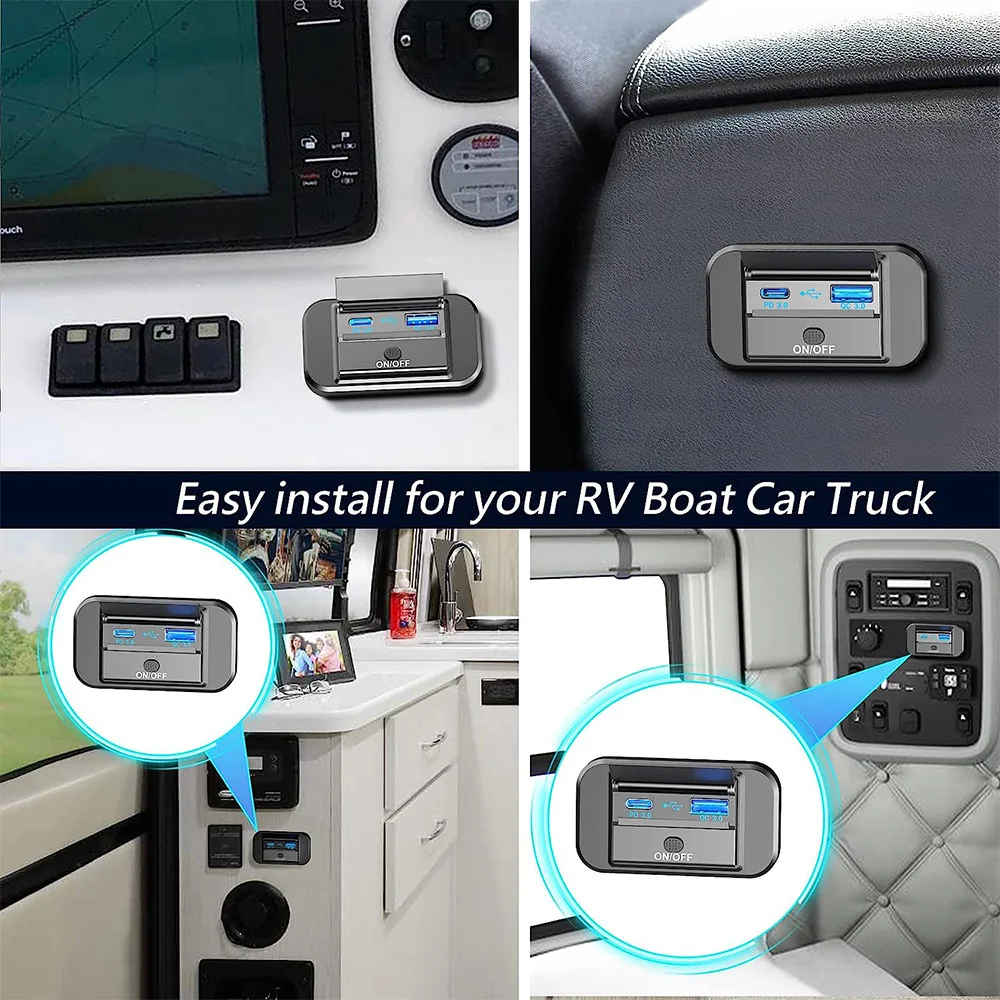 12/24V QC3.0 PD Autolader Socket Quick Charge Dual USB met AAN/UIT Outlet Panel Adapter voor Vrachtwagen Camper Caravan Accessoires