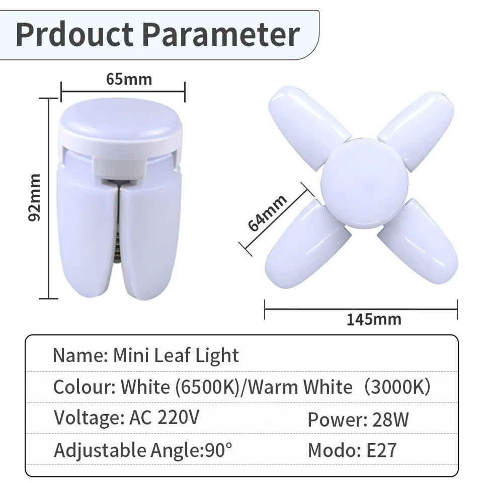 선풍기 모양 LED 전구 E27 LED 램프 접이식 전구, 가정 거실 창고 차고 천장 조명, 28W, AC220V