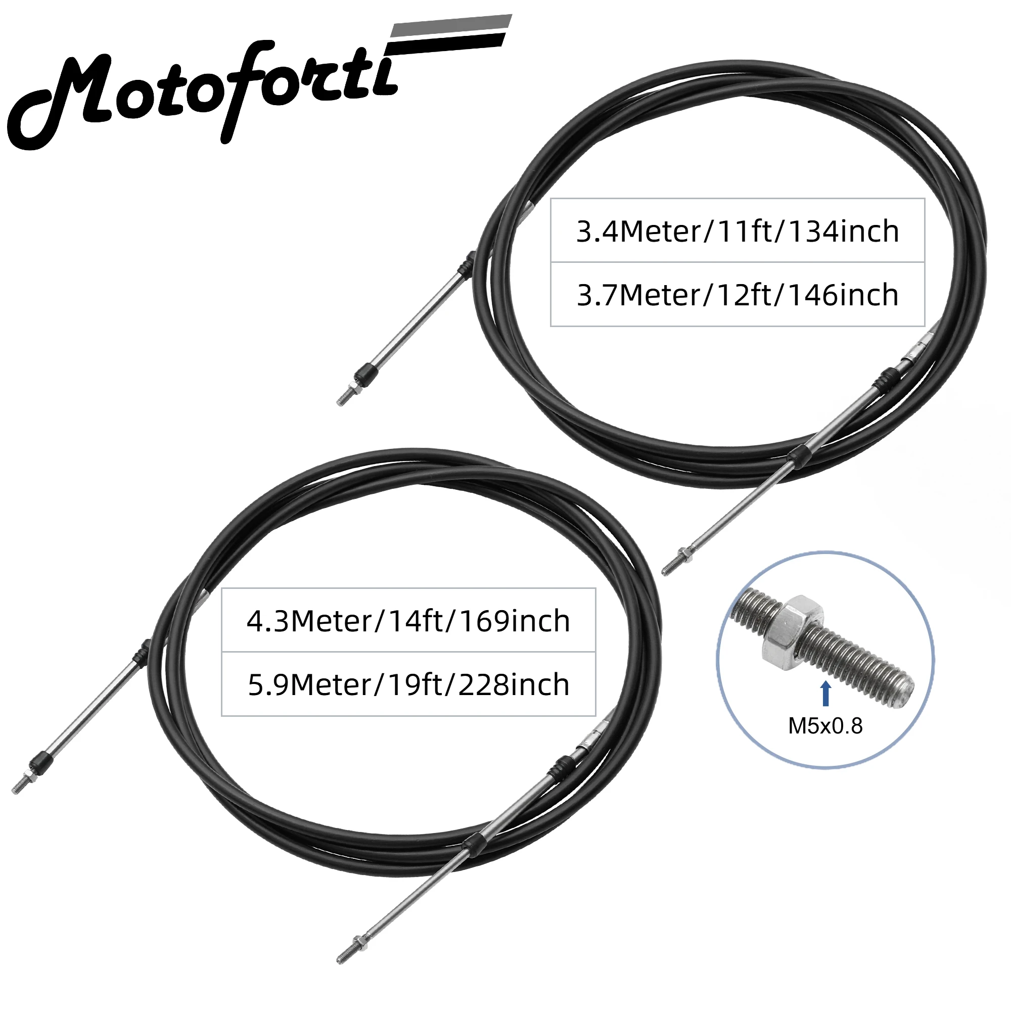 2 Stück 134 146 169 228 Zoll Marine Drosselklappen-Fernbedienungsbox-Kabel für Außenbordmotor, Bootsmotor, Lenksystem, Schwarz