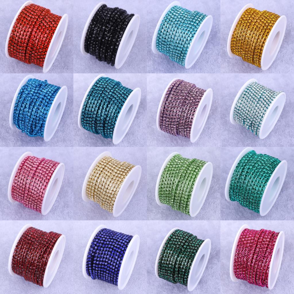 Crystal10 Yard Rhinestones Trim Stone Cup Chain Gold Diamond Strass Decorative Applique Crystal Trimmings For Dresses