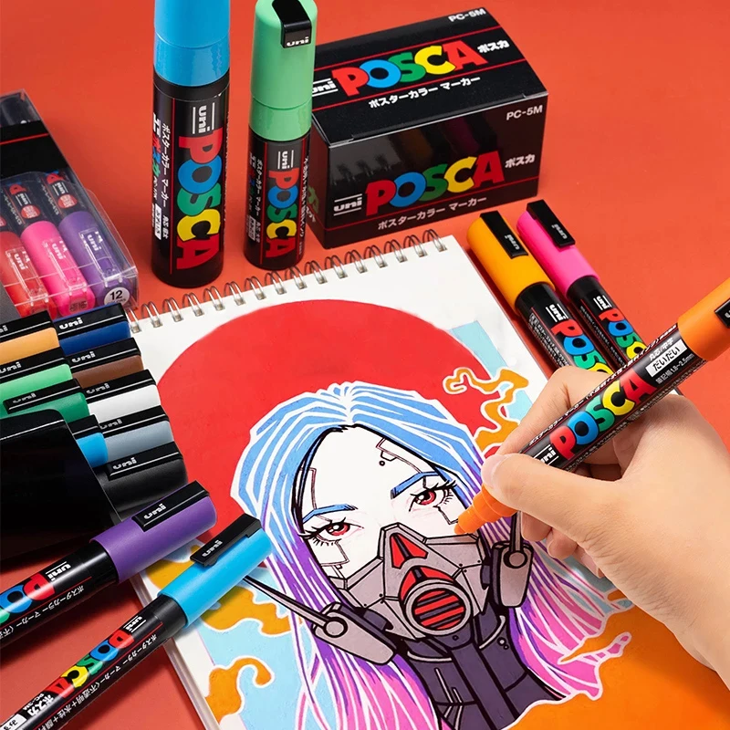 Uni Posca Đầy Đủ Đánh Dấu PC-1M 3M 5M Đa-Màu Sắc Acrylic Permanente Rotulador Áp phích Graffiti Sơn Bút Cho Vải Đá Kim Loại