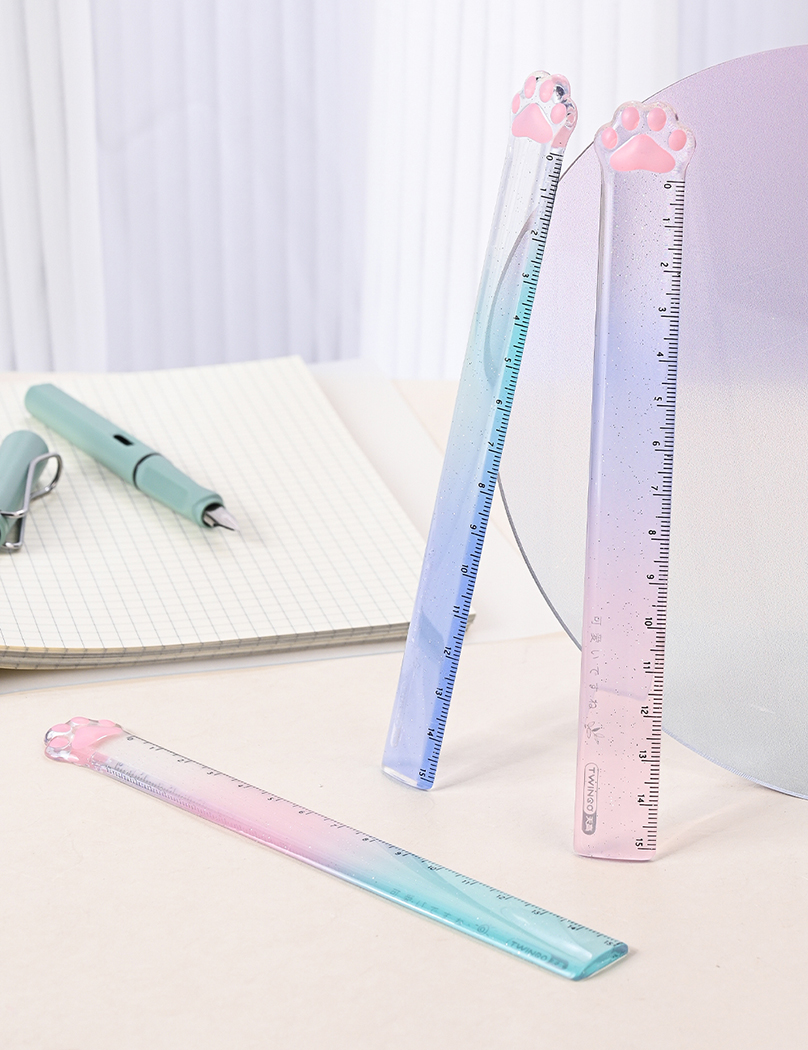 Gradient Color Cat Paw Ruler School Supplies Kawaii Stationery Transparent 15cm Drawing Tool Cute Stationery Regla Student Rule
