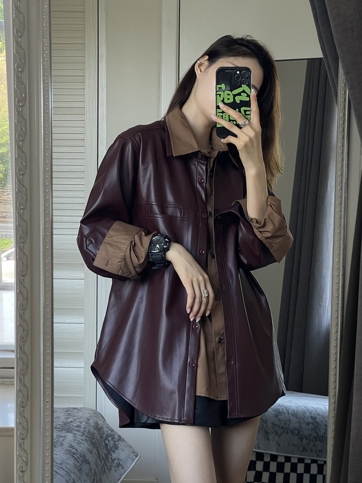 Vintage PU Leather Jacket Women's Casual Loose Motorcycle Sle Spring New Arrival Fashionable Top Quali Material