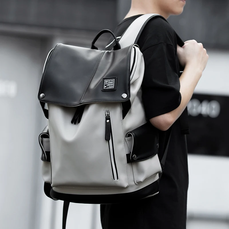 High Quality Waterproof Flip Leather Laptop Backpack for Men Women 15.6 inch Casual Travel Rucksack Teenagers School Bag No USB