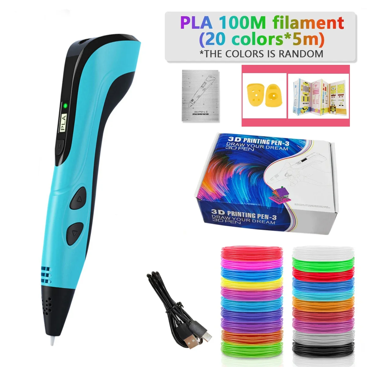 2022 novo conjunto de caneta de impressão 3d para crianças crianças aniversário da criança natal criativo diy presente display lcd com filamento pla