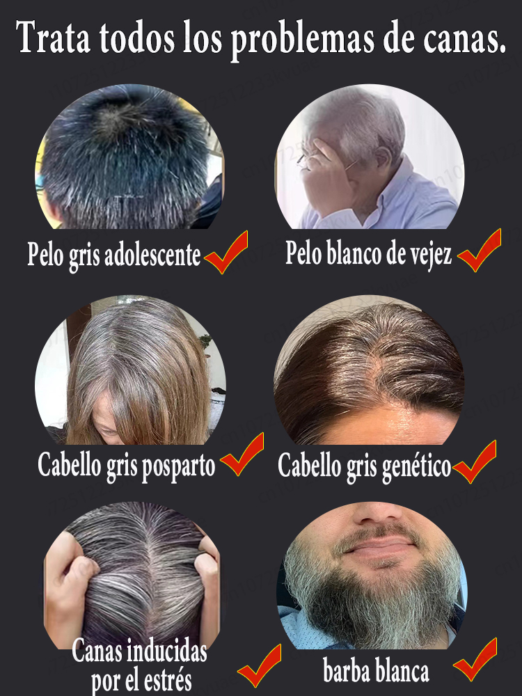 Esencia antiblanqueo natural pura, elimina las canas y vuelve el cabello negro desde la raíz.