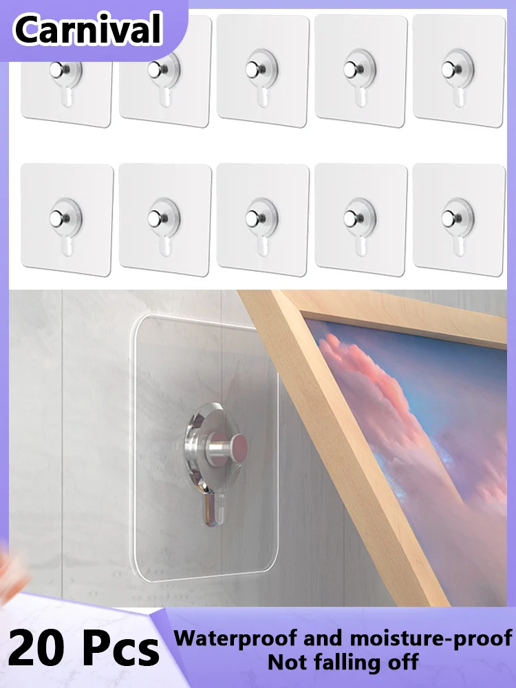 10/20 Pcs Adhesive Wall-Mounted Hooks Poster Photo Frame Clock Hangers Punch Free Screw Hook Kitchen Bathroom Organizer Holders