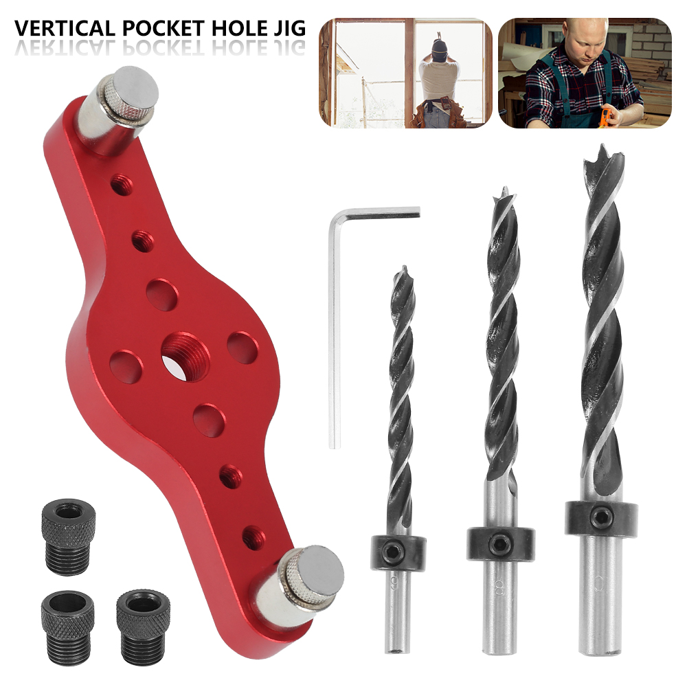 Alloy Vertical Pocket Hole Jig Woodworking 6/8/10mm Drilling Locator Wood Dowelling Self Centering Drill Guide Kit Hole Puncher