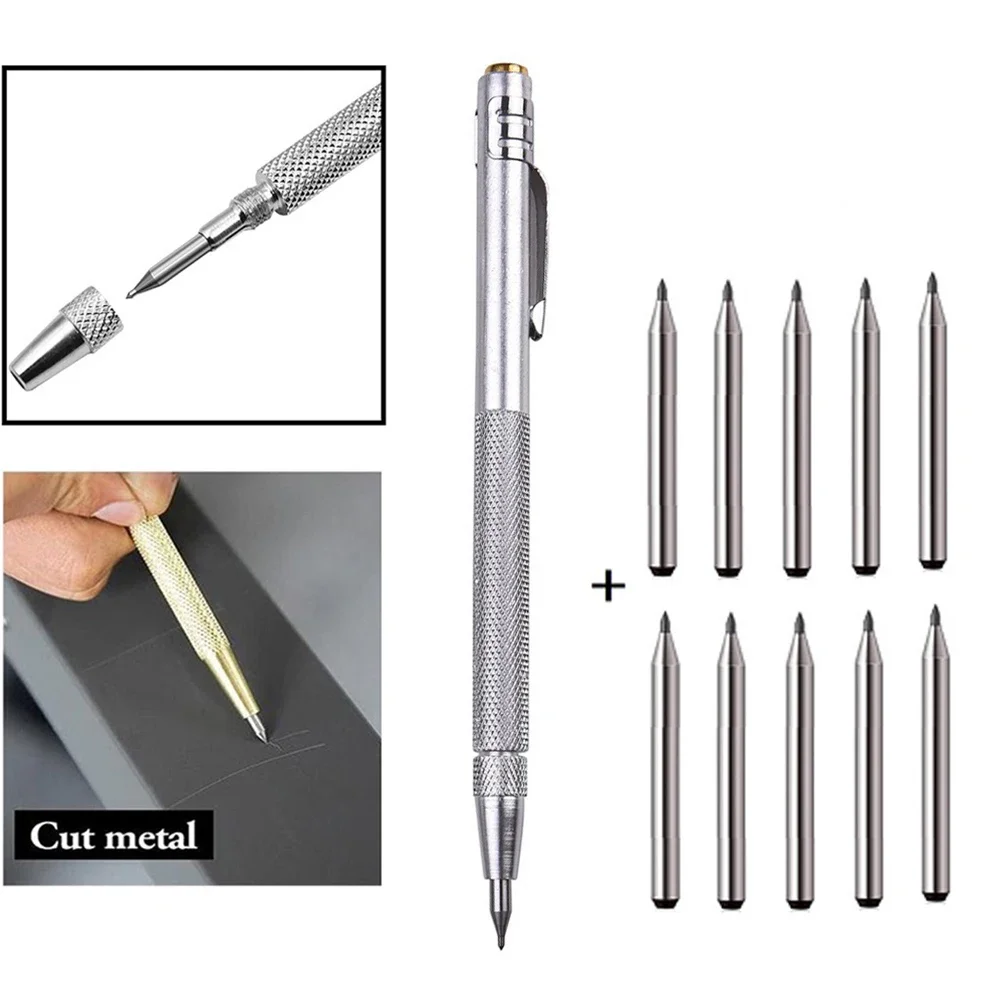 11 pçs liga scribe caneta carboneto scriber caneta metal madeira telha de vidro corte marcador lápis metalurgia ferramentas manuais
