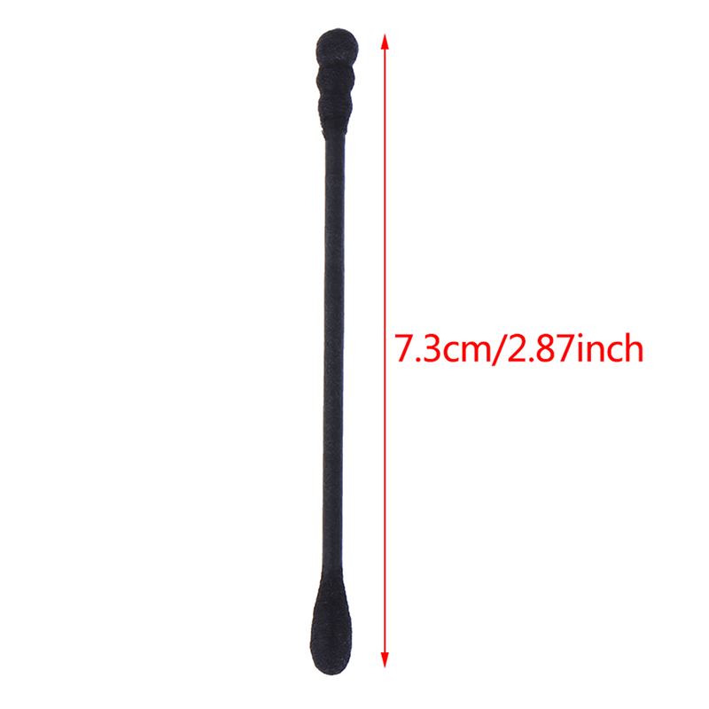 200pcs Disposable Cotton Swab Spiral Ear Cleaner Black Double Heads Makeup