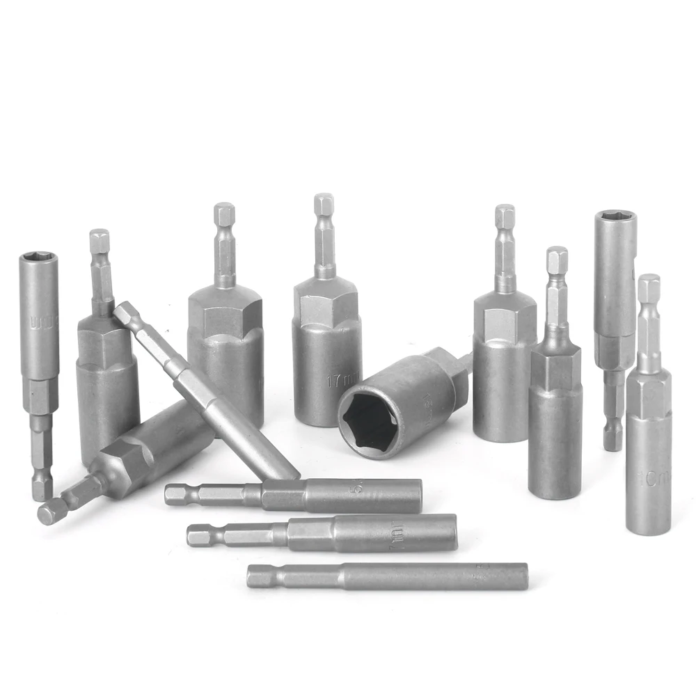 Length Deepen Impact Socket Adapter 5-19mm Power Nut Driver Socket Set 1/4-inch Hex Shank Screwdriver Key Head Hand Tool 1PC