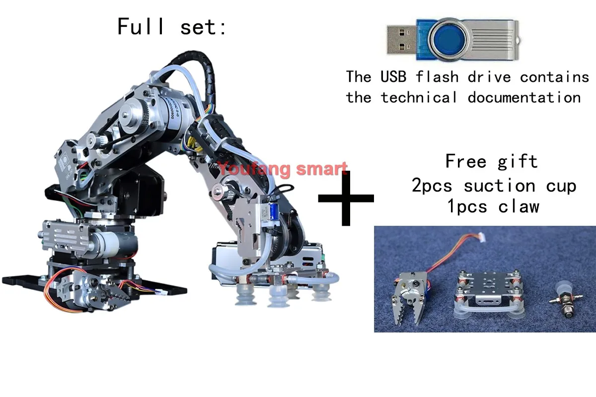 4 Axis Stepping Robotic Arm with Suction cup Pump Stepper Motor for Arduino 2560 Robot DIY Kit Industrial 4 Dof Metal Model Claw