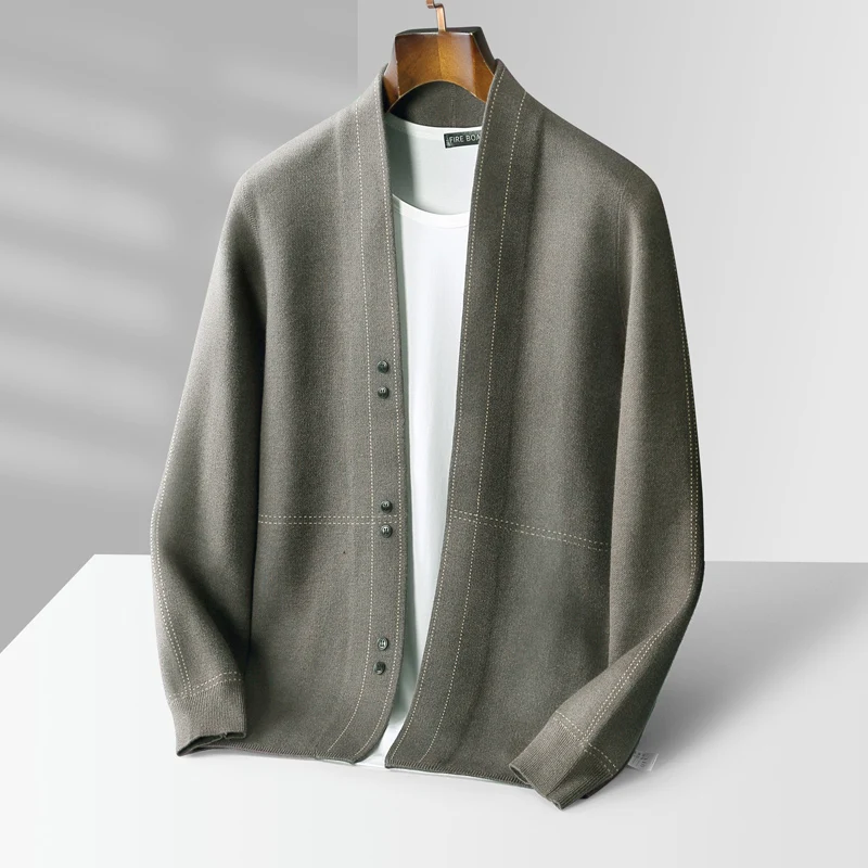 Neue Männer 100% Reiner Wolle Pullover Stricken Jacke Business Jacquard Mantel Casual Strickjacke Herbst Winter Lose Kaschmir Top