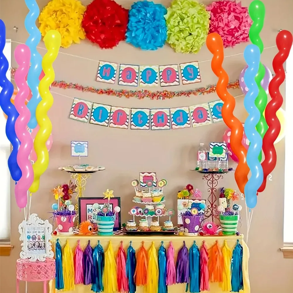 100 balões trançados em espiral de látex coloridos -40 polegadas cor arco-íris, adequados para aniversário, casamento, decoração de festas de fim de ano