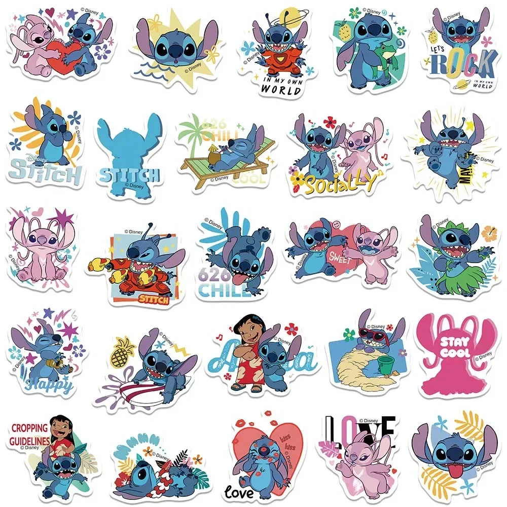 클래식 릴로 & 스티치 스티커 Kawaii 애니메이션 낙서 데칼 방수 장식 스티커 전화 물병 수하물 아이 장난감