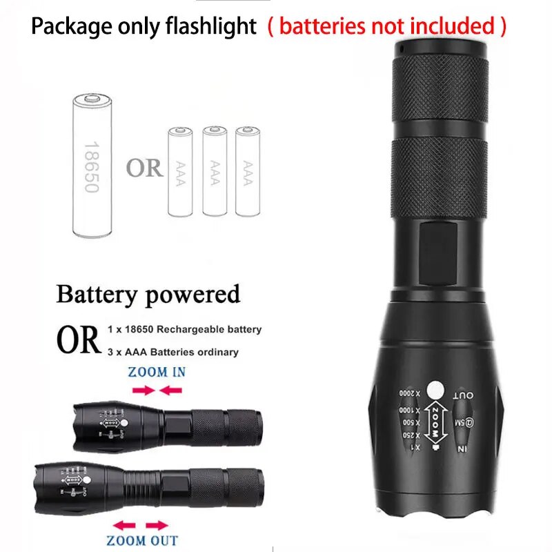 Lampe de poche LED Zoom Portable alimentée par batterie, Mini lampe torche, lanterne, 3 Modes d'éclairage, lampe de Camping