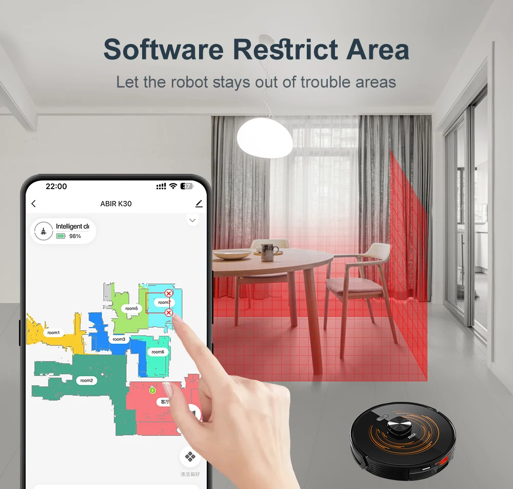 Robot Vacuum Cleaner ABIR K30 with Auto-empty Dock, 6500PA Suction, Multi-Floor Maping, Customized Wet Dry Room Cleaning