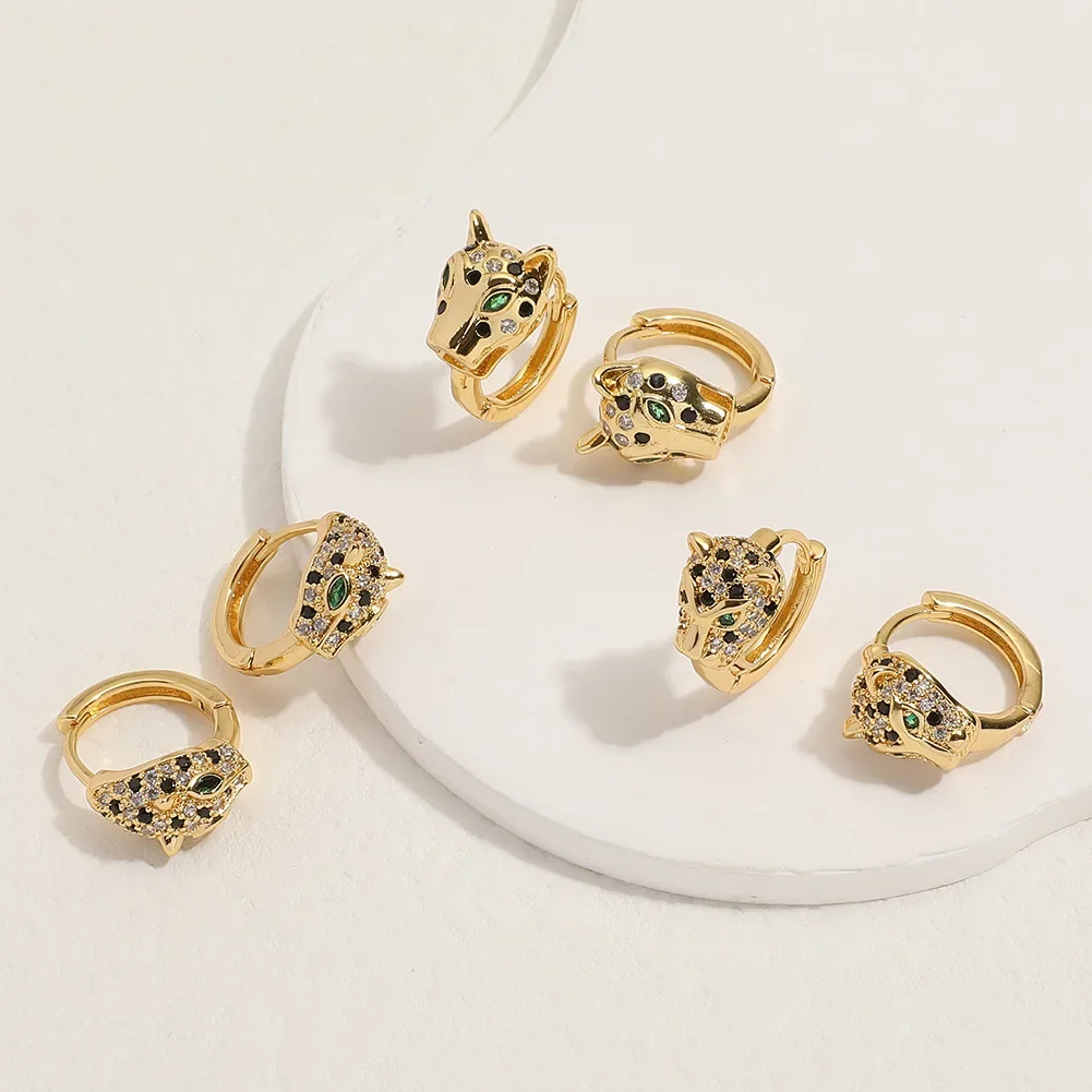 Anting-anting zirkon berlapis tembaga wanita, 1 pasang anting-anting cantik motif macan tutul