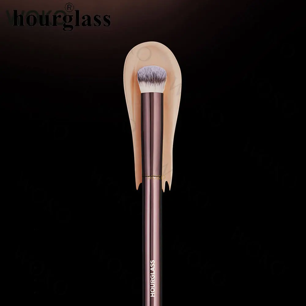 Cepillo corrector de reloj de arena, cepillo corrector en ángulo de pelo sintético, corrector de ojos, cepillo para mezclar, herramienta de maquillaje con mango de Metal marrón