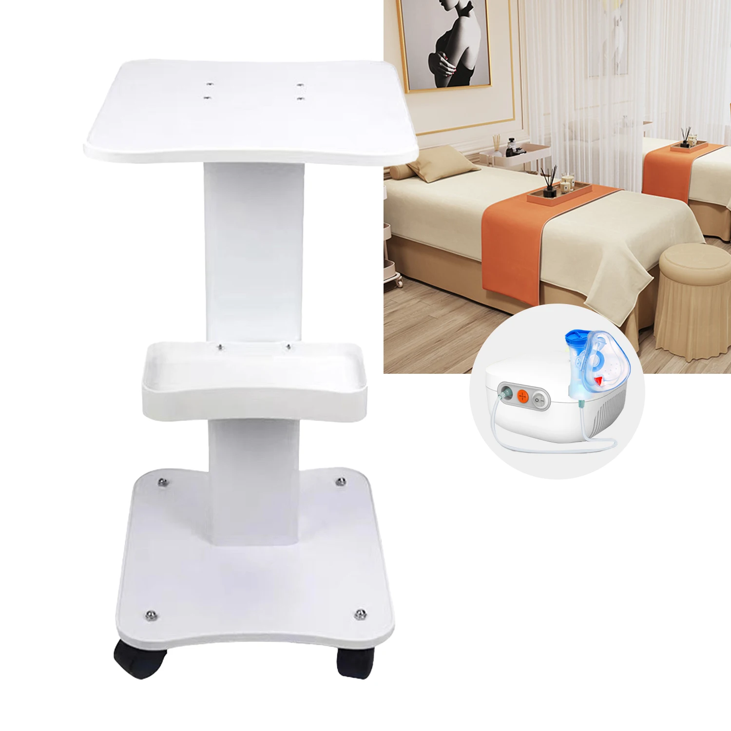 Attrezzatura di bellezza carrello da tavolo per salone supporto per carrello di rotolamento di bellezza supporto per ruota Spa carico massimo 40Kg 360 ° girevole