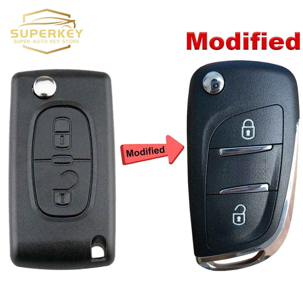SUPERKEY 修正されたリモート車のキーシェルフリップケースプジョー 207 307 308 407 607 シトロエン C2 C3 C4 C5 ベルランゴ HU83 VA2