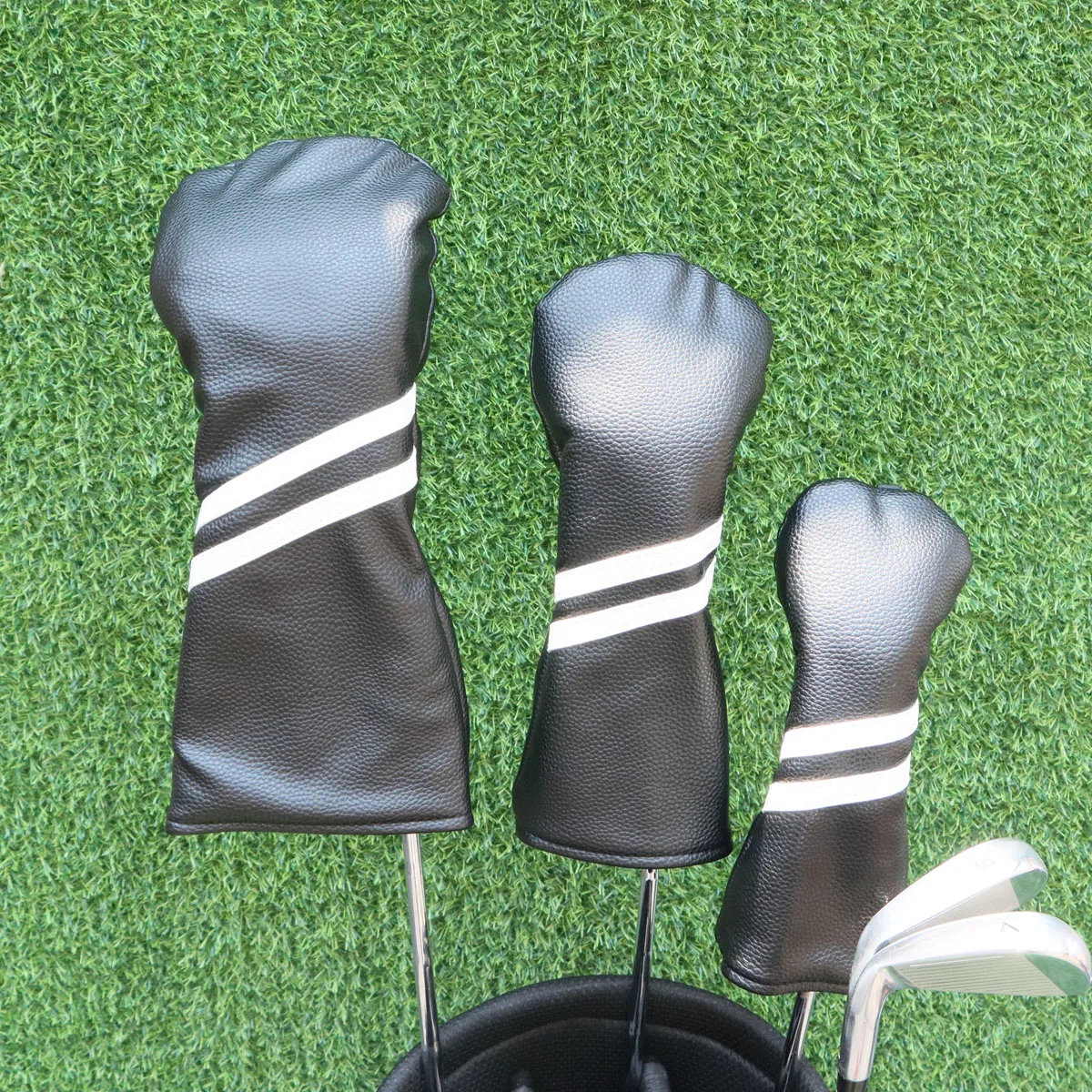 Funda para cabeza de golf para conductor Fairway híbrido con rayas blancas y negras que protege el palo de golf del estilo simple del polvo impermeable
