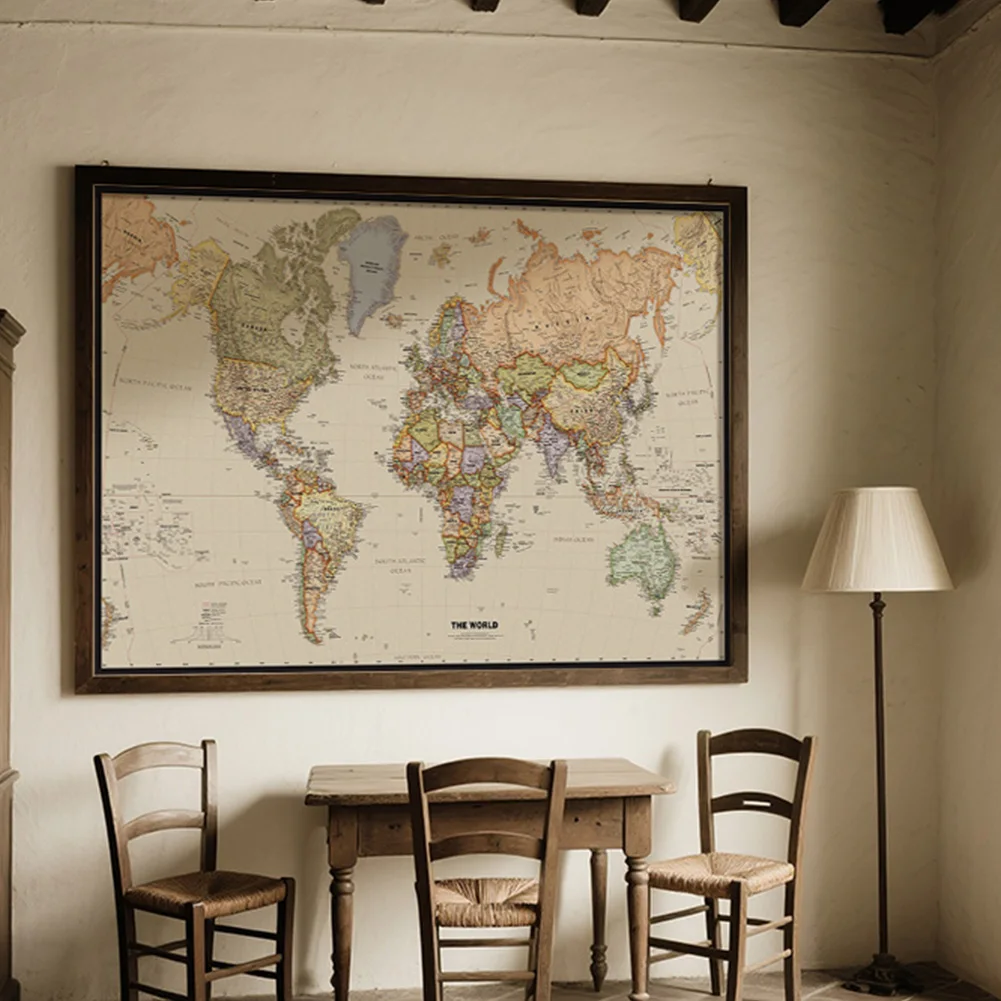 Póster de mapa del mundo de pared en inglés, tela no tejida sin marco, pintura impresa, imagen, suministros escolares, mapa de viaje Vintage, 120x80cm