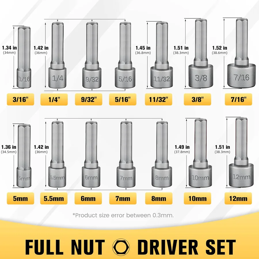 9pcs/14pcs Powerful Socket Inner Hexagonal Wrench Hexagonal Handle Screwdriver Socket Extension Rod Pneumatic Screwdriver Insert