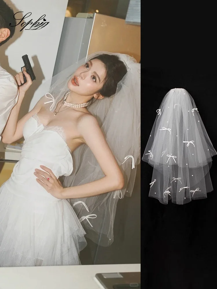 Korean Sle Bridal Headpiece Pearl Hair Accory with Cute Little Bow Knot Perfect for Wedding Dr Sling And Photooots