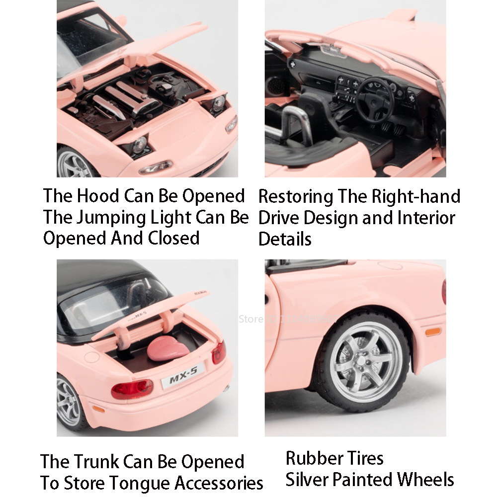 1:32 Mazda MX-5 Model Car Alloy Diecast Toy Sound Light Pull Back 5 Door Opened Rubber Tires Vehicle Toy Gift for Kid Decorative