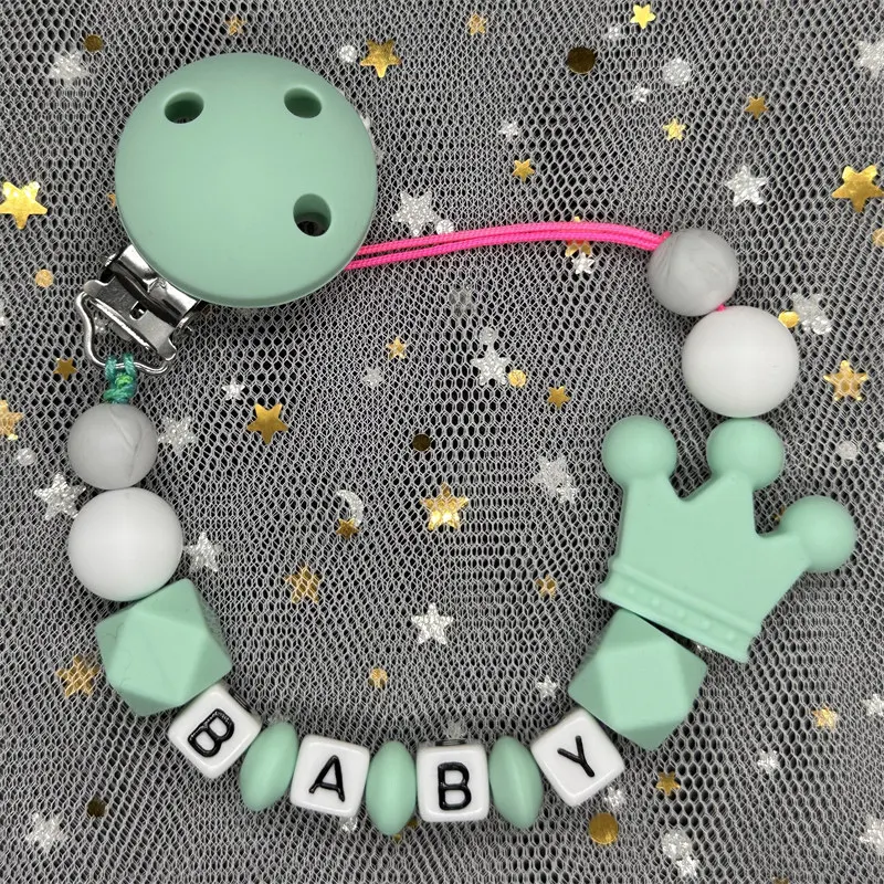 Custom Name Silicone Baby Pacifier Clips Personalised Name Colorful Pacifier Chains Teething BPA Free Silicone Abacus Dummy Gift