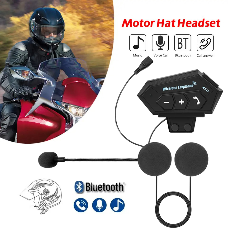 BT12 Bluetooth Motorhelm Headset Draadloze Handsfree Stereo Muziekspeler Luidspreker Hoofdtelefoon Ondersteuning Auto/Handmatig bellen