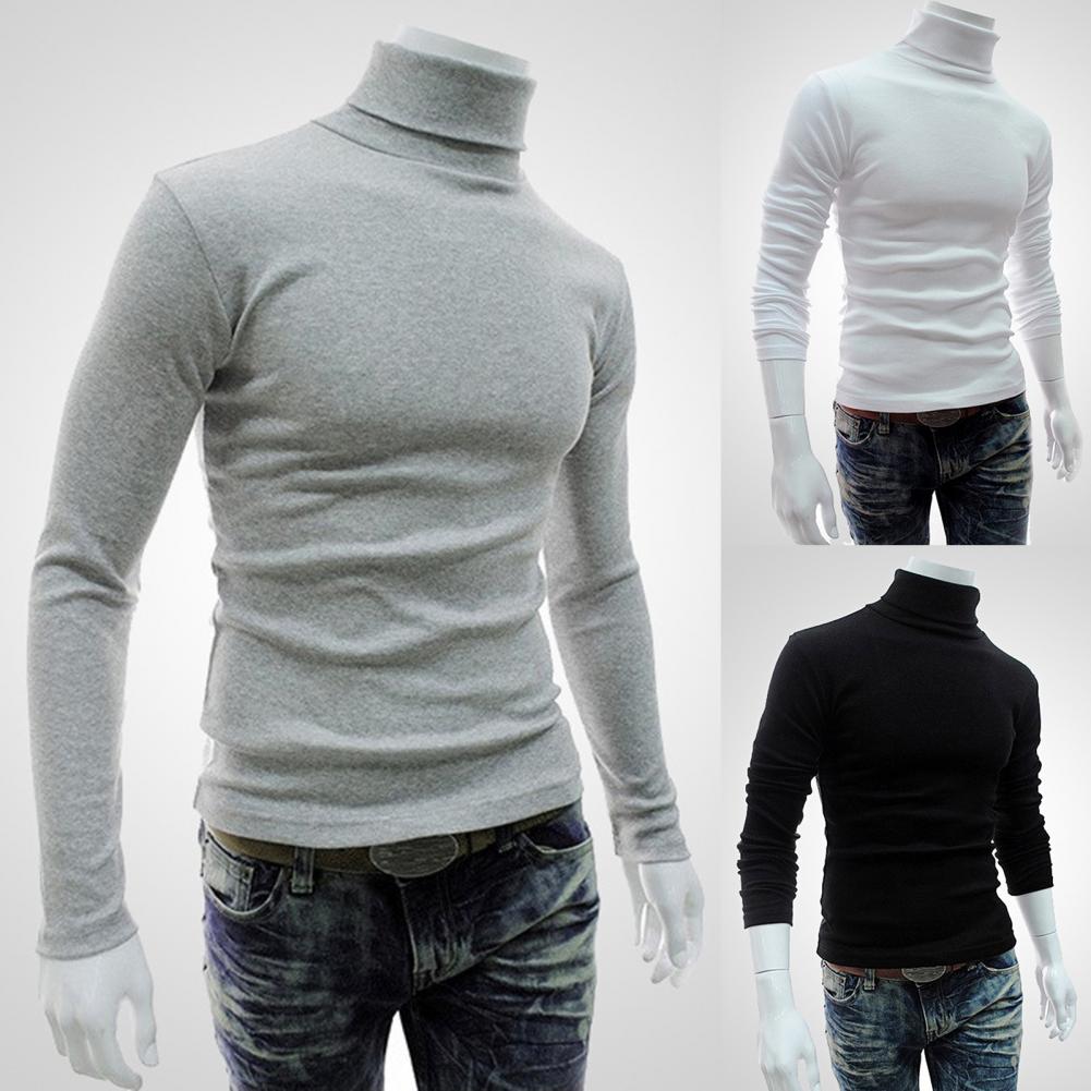 Camisa elástica macia outono gola alta manga longa cor sólida inverno malha pulôver respirável masculino 2021 novo para e toque