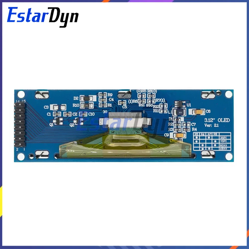 3.12 インチ OLED ディスプレイモジュール SSD1322 256x64 Arduino STM32 Raspberry Pi 用、SPI I2C インターフェイス、事前はんだ付けピンヘッダー付き