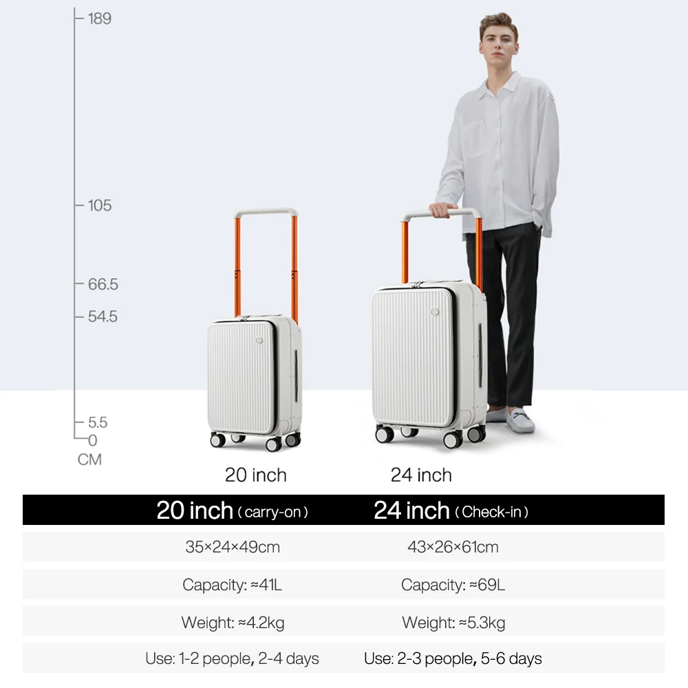 Mixi przednia kieszeń na laptopa walizka podróżna z szerokim uchwytem mężczyźni 20 ''baga podręczna kobiety PC aluminiowa rama walizka na kółkach 24''