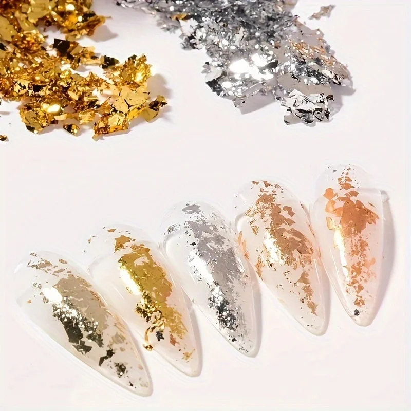 ทองและเงินเลียนแบบทองแดงฟอยล์แฟลชฟอยล์ฟอยล์ตกแต่งเล็บ DIY หลวมฟอยล์
