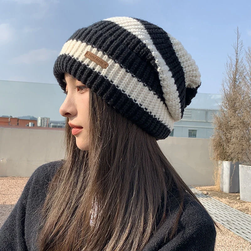 Gorros cálidos de Invierno para mujer, gorros de punto apilables informales, gorros a rayas, Hip Hop, Unisex, 1 unidad