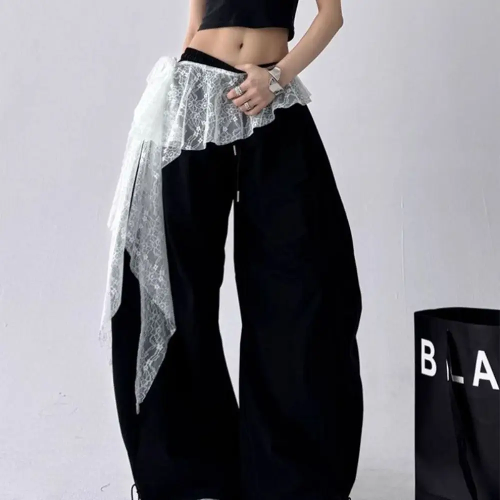 Falda vaquera con decoración de pantalones, minifalda de encaje con flores bordadas, faldas fruncidas transparentes irregulares, faldas plisadas Harajuku de cintura alta