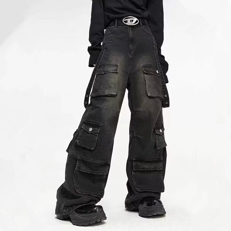 2024 Y2K Streetwear Wiele kieszeni Baggy Cargo Jeans Spodnie dla mężczyzn Odzież Vintage Luźne damskie spodnie jeansowe Pantalon Homme