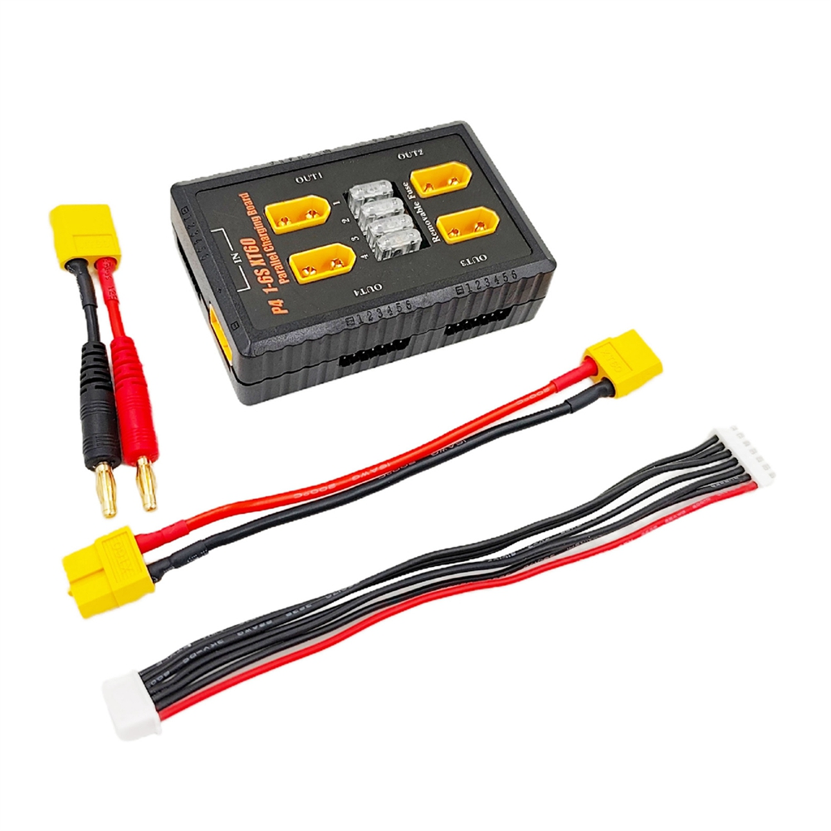 BABQ P4 1-6S XT60 Plug Parallel Charging Board Support 20A Input 4 Channels Output for Rc Battery