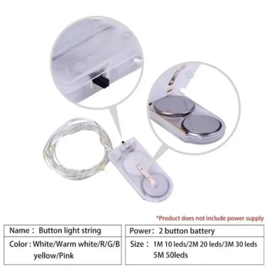 5M ไฟ LED String กันน้ํา LED ทองแดงลวดไฟ Fairy แบตเตอรี่ดําเนินการ DIY งานแต่งงานไฟตกแต่งคริสต์มาส