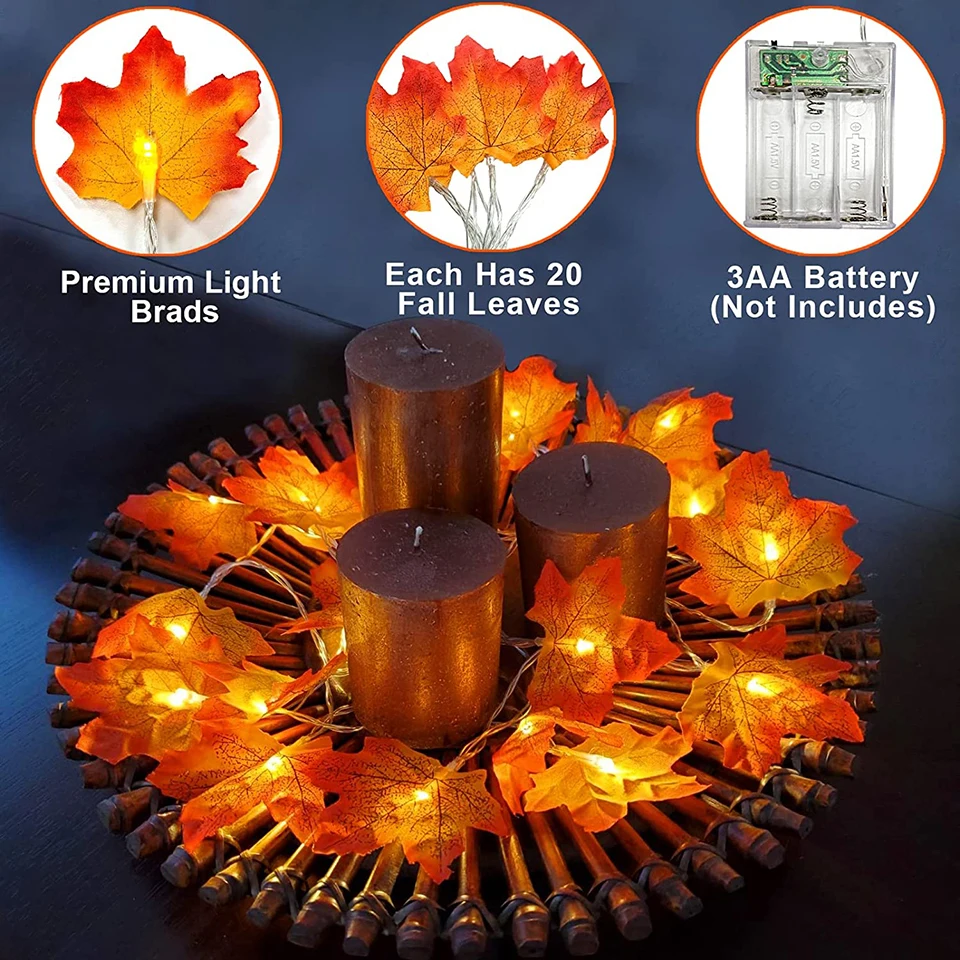 หมอนแฟชั่น Lighted Fall Garland Maple ใบ String สำหรับในร่มฤดูใบไม้ร่วง Home Party ตกแต่งฮาโลวีน
