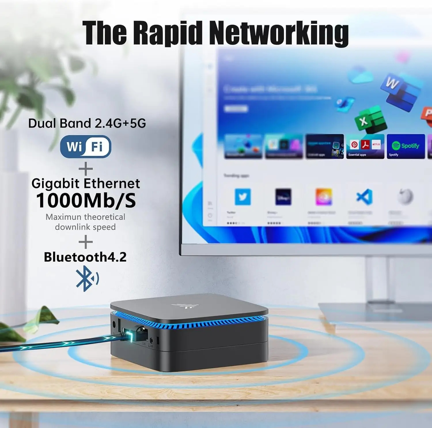 Mini PC KAMRUI AK1/AK2Plus Intel N95/N100 DDR4 8/16GB 256/512GB SSD Windows11Pro HDMI 4k@60Hz WIFI6/5 BT4.2/5.2 Computer desktop