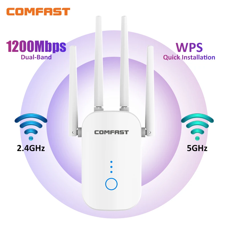 Extensor WiFi de doble banda de 1200Mbps, 2,4G y 5GHz, repetidor WiFi 802.11AC, potente enrutador inalámbrico/AP AC1200, amplificador de rango Wi-Fi Wlan