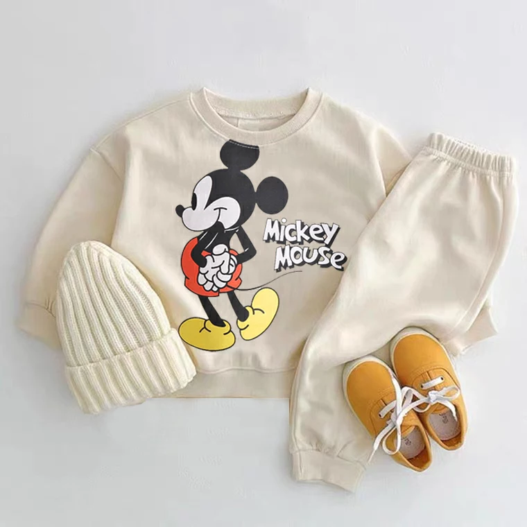 Felpe stampate Topolino Set Bambino Nuovo stile O-Collo Felpe con cappuccio + Pantaloni Neonati Moda casual Cartoon Tute grigie