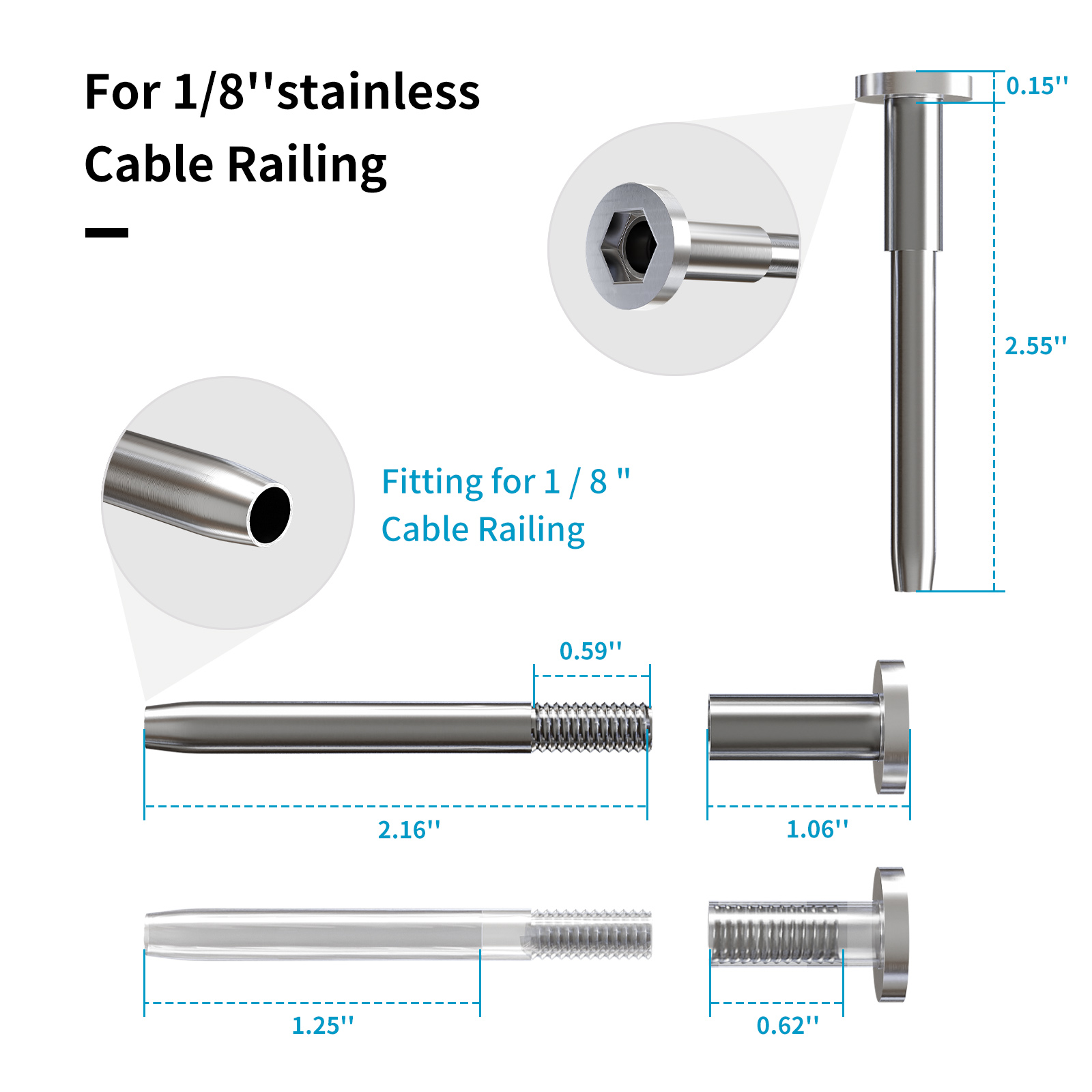 40 Pcs Round-Head Rod Invisible Connector, 1/8'' Invisible Cable Railing Kit